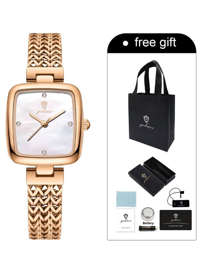 GOHUOS Women's Quartz Watch, Top Brand Luxury Fashion Stainless Steel Band Waterproof Analog Classic Wrist Watch - 28mm - Rose Golden/White - Mother or Girlfriend Gift & Eid Ramadan Gifts - Image 3