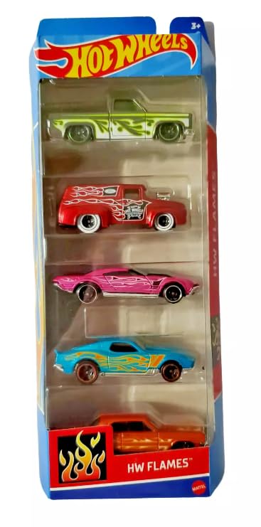 Hot Wheels Hot Wheels HW Flames 5 Pack: 56 Ford F-100, 83 Chevy Silverado, 64 Impala, BLVD Bruiser, Muscle Speeder  - Image 1