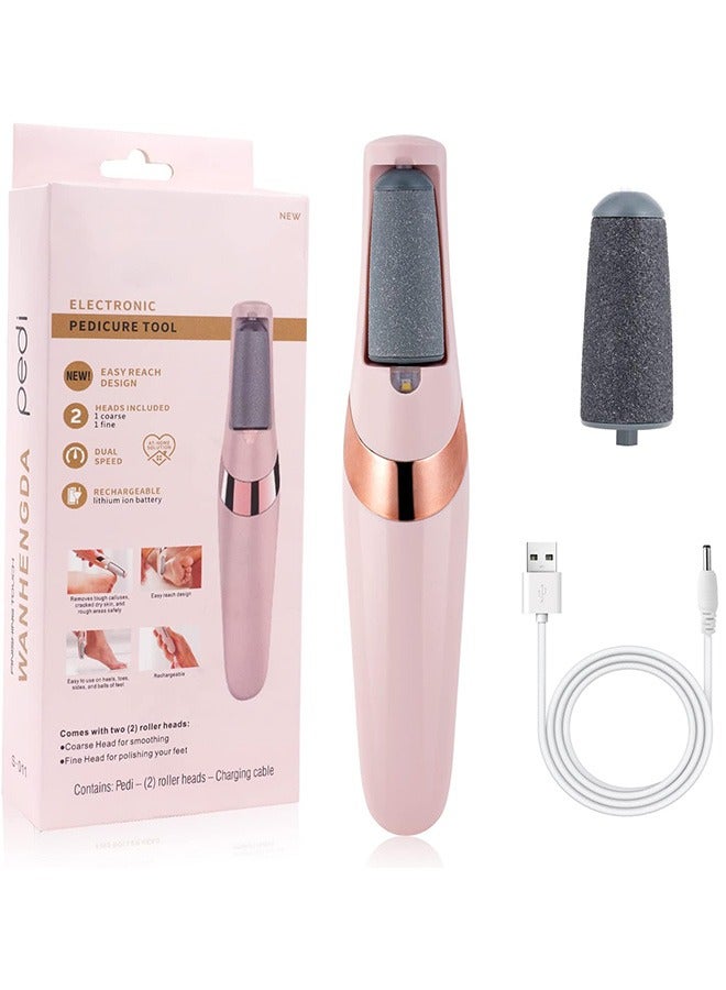 Electric Foot File, USB Rechargeable Feet Callus Remover with 2 Speed of Replacement Rollers & LED Lights, Professional Hard Skin Remover Foot Care Tools for Cracked Heels Calluses & Dead Skin, Pink - Image 1