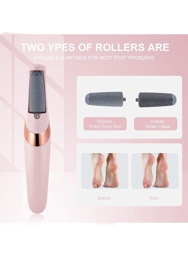 Electric Foot File, USB Rechargeable Feet Callus Remover with 2 Speed of Replacement Rollers & LED Lights, Professional Hard Skin Remover Foot Care Tools for Cracked Heels Calluses & Dead Skin, Pink - Image 2