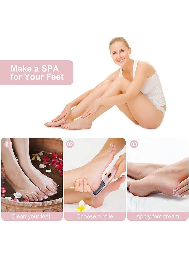 Electric Foot File, USB Rechargeable Feet Callus Remover with 2 Speed of Replacement Rollers & LED Lights, Professional Hard Skin Remover Foot Care Tools for Cracked Heels Calluses & Dead Skin, Pink - Image 4