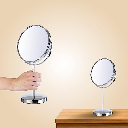 EASY2HOME Makeup Mirror Steel Heavy Double Sided Round Tabletop Vanity Mirror with Stand in One Side Magnifying,Diameter 6 inch, Silver - Image 3
