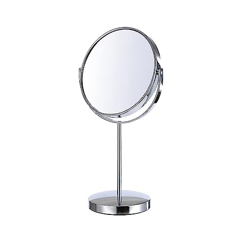 EASY2HOME Makeup Mirror Steel Heavy Double Sided Round Tabletop Vanity Mirror with Stand in One Side Magnifying,Diameter 6 inch, Silver - Image 1