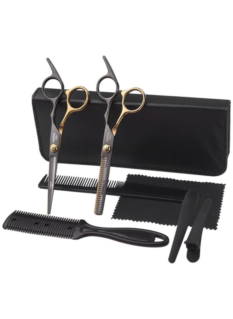 Arabest Hair Cutting Scissors Set, 8Pcs Professional Hairdressing Shears Kit, Stainless Steel Thinning Scissors, Comb, Clips, Black Hairdressing Shears Set for Barber, Salon, Home, for Kids Women Men  - Image 1