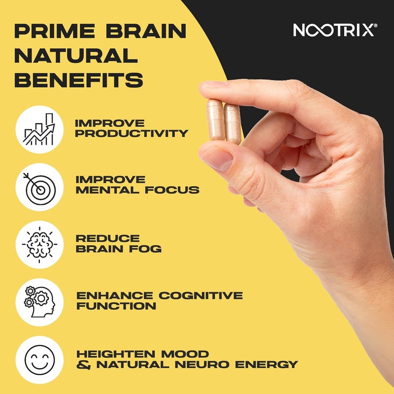 Nootrix مكمل براين نوتروبيك برايم يدعم الذاكرة والتركيز العقلي وصحة الإدراك والطاقة ويعزز المزاج الصحي ووظيفة الدماغ جينكو بيلوبا ومانا الأسد وL-ثيانين 90 كبسولة - Image 5