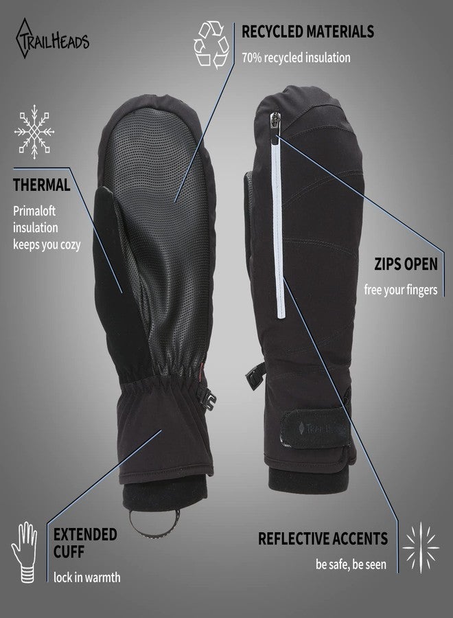 TrailHeads Convertible Mittens for Men – Zip Open Ski Mittens with PrimaLoft Insulation, Recycled Materials & Reflective Trim, Black Fingerless Mittens for Running, Hiking & Outdoor Workouts - Image 5