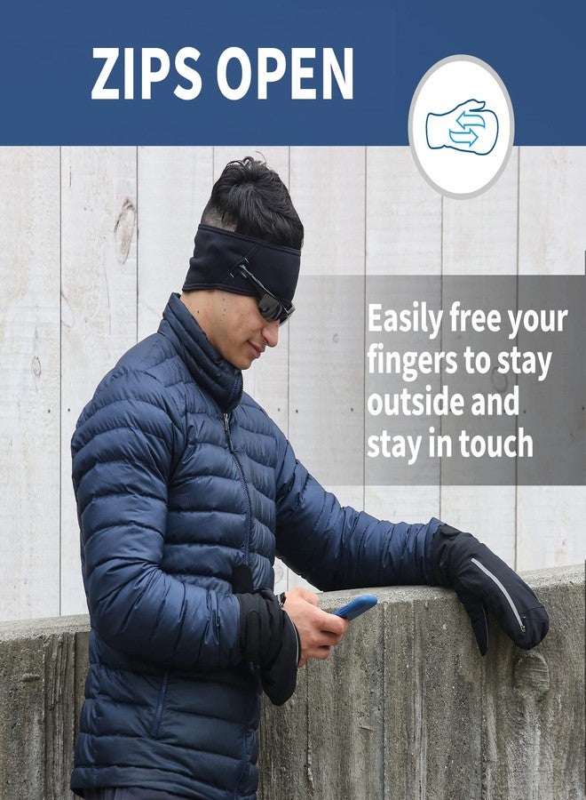 TrailHeads Convertible Mittens for Men – Zip Open Ski Mittens with PrimaLoft Insulation, Recycled Materials & Reflective Trim, Black Fingerless Mittens for Running, Hiking & Outdoor Workouts - Image 2