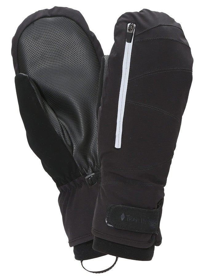 TrailHeads Convertible Mittens for Men – Zip Open Ski Mittens with PrimaLoft Insulation, Recycled Materials & Reflective Trim, Black Fingerless Mittens for Running, Hiking & Outdoor Workouts - Image 1