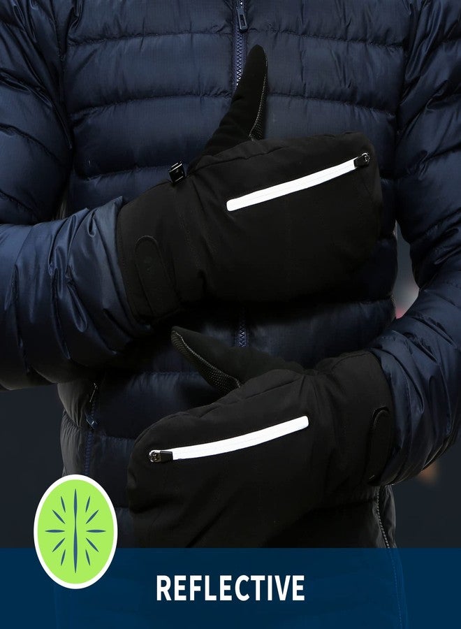 TrailHeads Convertible Mittens for Men – Zip Open Ski Mittens with PrimaLoft Insulation, Recycled Materials & Reflective Trim, Black Fingerless Mittens for Running, Hiking & Outdoor Workouts - Image 3