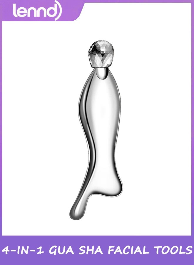 LENND 2-in-1 Gua Sha Facial Tools, Lymphatic Drainage Massager Facial Roller for Wrinkles and Lifting, Stainless Steel Gua Sha Tool for Face. - Image 1