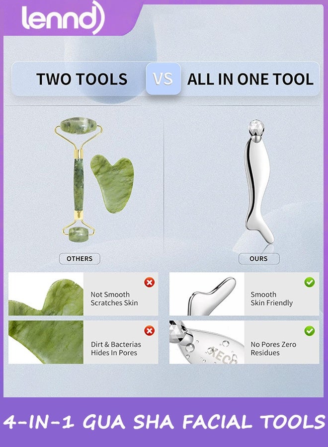 LENND 2-in-1 Gua Sha Facial Tools, Lymphatic Drainage Massager Facial Roller for Wrinkles and Lifting, Stainless Steel Gua Sha Tool for Face. - Image 2