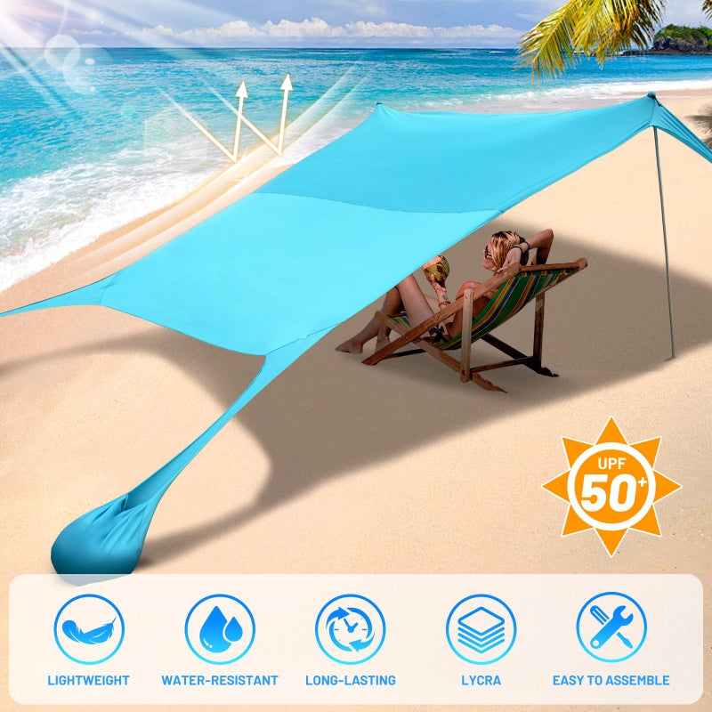 BOTINDO Family Beach Tent Canopy Sun Shade, Pop Up Grande Beach Tent Sun Shelter Stability 4 Poles with Portable Carry Bag Outdoor Shade for Fishing Backyard Camping (Turquoise, 10x10FT 4Pole) - Image 5