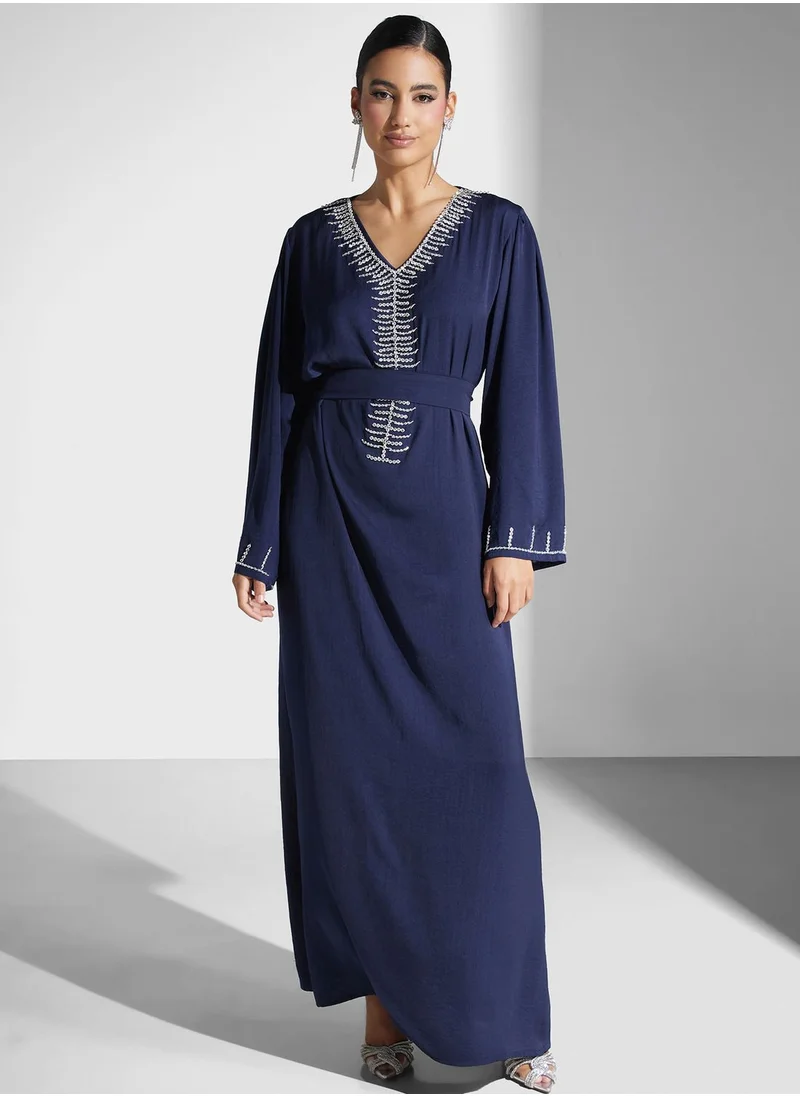 hayas closet Embellished Belted Jalabiya