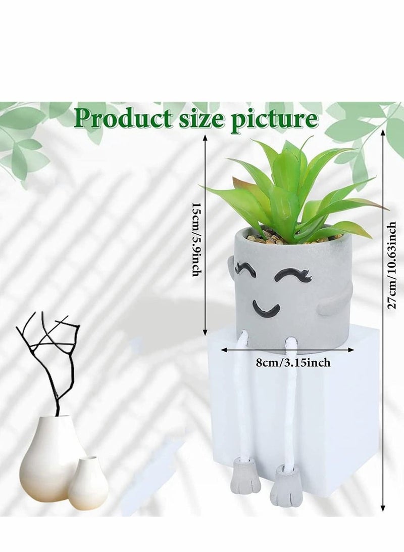 SYOSI Artificial Potted Plant Fake Plant Cute Hanging Leg Emotional Cement Potted Mini Plants in White Ceramic Pots Decor for Desk Shelf Bedroom Living Room and Office Decoration, 1 Pcs - Image 4