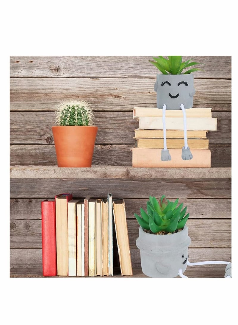 SYOSI Artificial Potted Plant Fake Plant Cute Hanging Leg Emotional Cement Potted Mini Plants in White Ceramic Pots Decor for Desk Shelf Bedroom Living Room and Office Decoration, 1 Pcs - Image 3