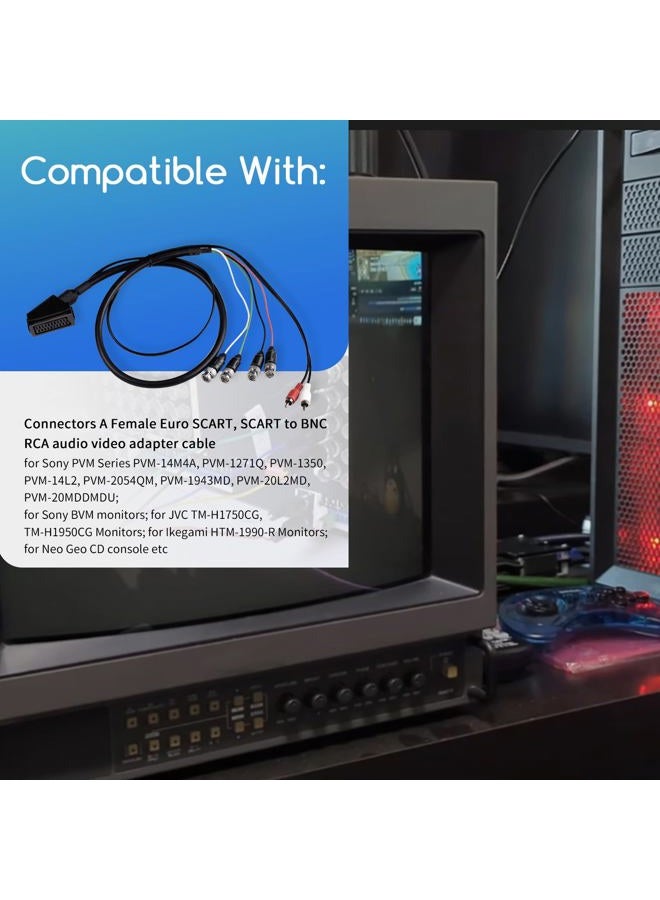 XTPTFABS Female RGB Euro SCART to 4 RGB BNC and 2 RCA Adapter Audio Video Gaming Cable, Use for Sony PVM BVM Series Monitors，JVC Series TM-H1750CG TM-H1950CG Monitor, Neo Geo CD Console etc - Image 2