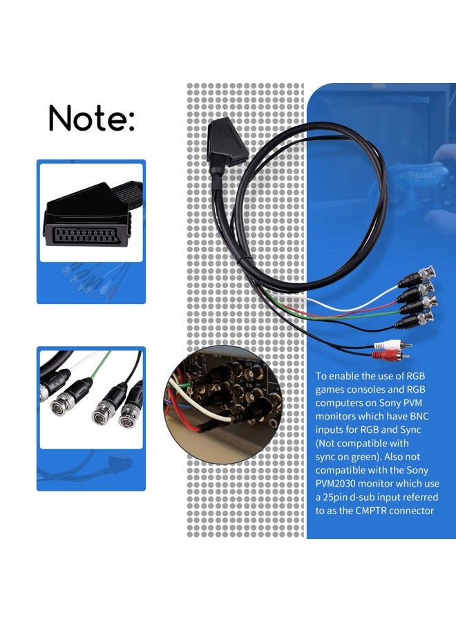 XTPTFABS Female RGB Euro SCART to 4 RGB BNC and 2 RCA Adapter Audio Video Gaming Cable, Use for Sony PVM BVM Series Monitors，JVC Series TM-H1750CG TM-H1950CG Monitor, Neo Geo CD Console etc - Image 4