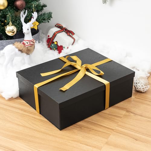 Mefleet 17x13x5 Inches Large Gift Box with Lid for Presents 1 Pack Big Deep Black Gift Boxes for Christmas, Birthday, Valentine's Day,Mother's Day Presents - Contains Crinkle Paper,Ribbon and Card - Image 3