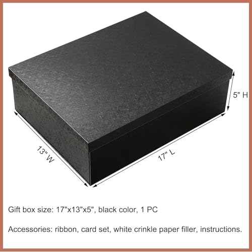 Mefleet 17x13x5 Inches Large Gift Box with Lid for Presents 1 Pack Big Deep Black Gift Boxes for Christmas, Birthday, Valentine's Day,Mother's Day Presents - Contains Crinkle Paper,Ribbon and Card - Image 2