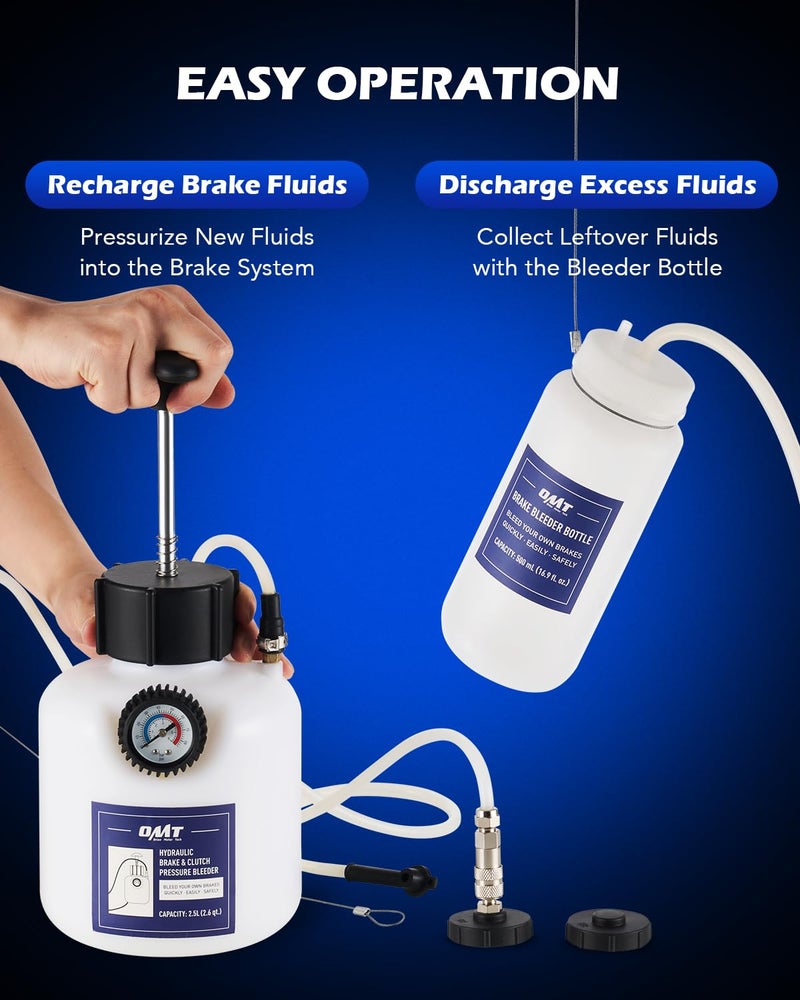 Orion Motor Tech Brake Bleeder Kit, 2.5L Pressure Brake Bleeder Set with 43.5mm Adapter, 2.6qt Brake Fluid Extractor with 500mL Brake Bleeder Bottle Compatible with Jeep Cherokee Wrangler Liberty More - Image 5