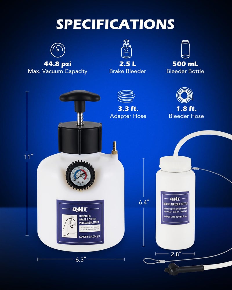 Orion Motor Tech Brake Bleeder Kit, 2.5L Pressure Brake Bleeder Set with 43.5mm Adapter, 2.6qt Brake Fluid Extractor with 500mL Brake Bleeder Bottle Compatible with Jeep Cherokee Wrangler Liberty More - Image 4