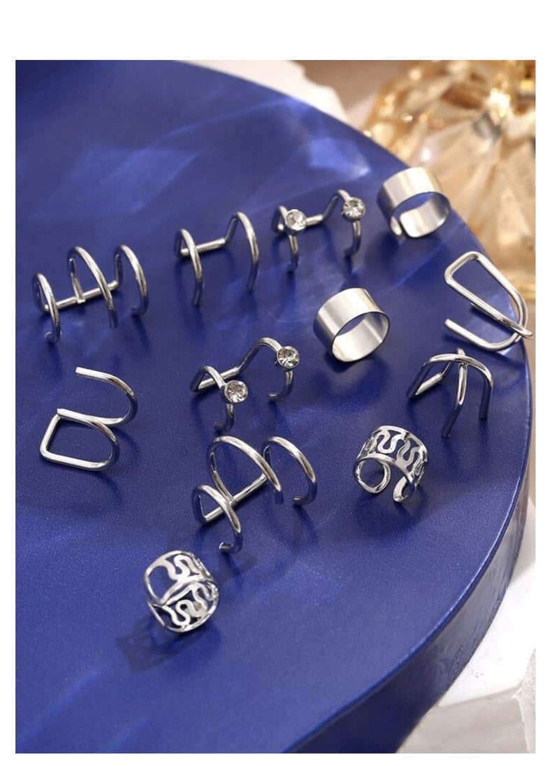YUCCA Ear Stud Earrings Fake Earring Non Piercing Cartilage Clip Set of 12  - Image 2