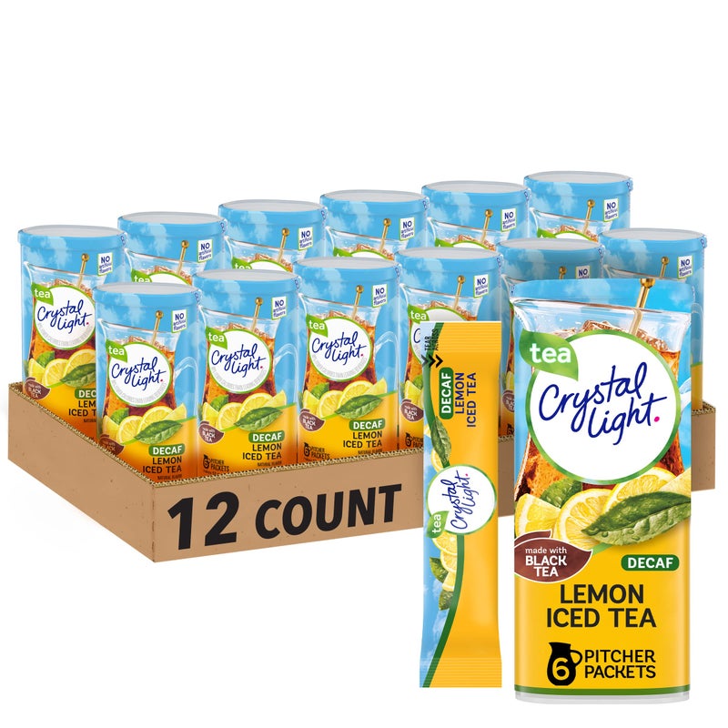 Crystal Light Decaf Lemon Iced Tea Naturally Flavored Powdered Drink Mix 72 ct Pack 12 Canisters of 6 Pitcher Packets - Image 3
