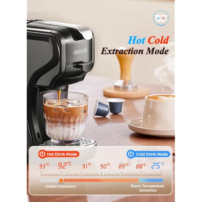 كافلف ماكينة صنع قهوة كبسولة 3 في 1، ماكينة تحضير قهوة ساخنة وباردة لـ 3 خيارات محول مع حامل أكواب قابل للتعديل وخزان مياه قابل للإزالة 1450 وات، لون أسود - Image 3