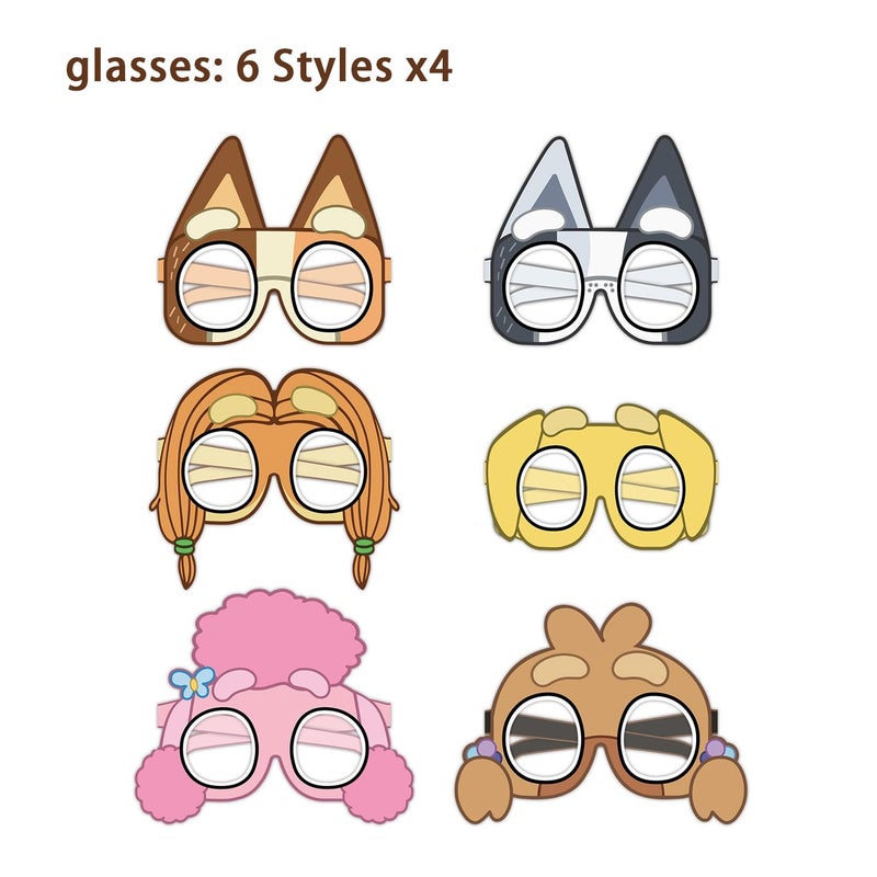 BOBORAT 24PCS Blue Dog Paper Glasses & Puppy Masks - Cute Cartoon Animal Birthday Party Supplies, Photo Booth Props Decoration - Image 2