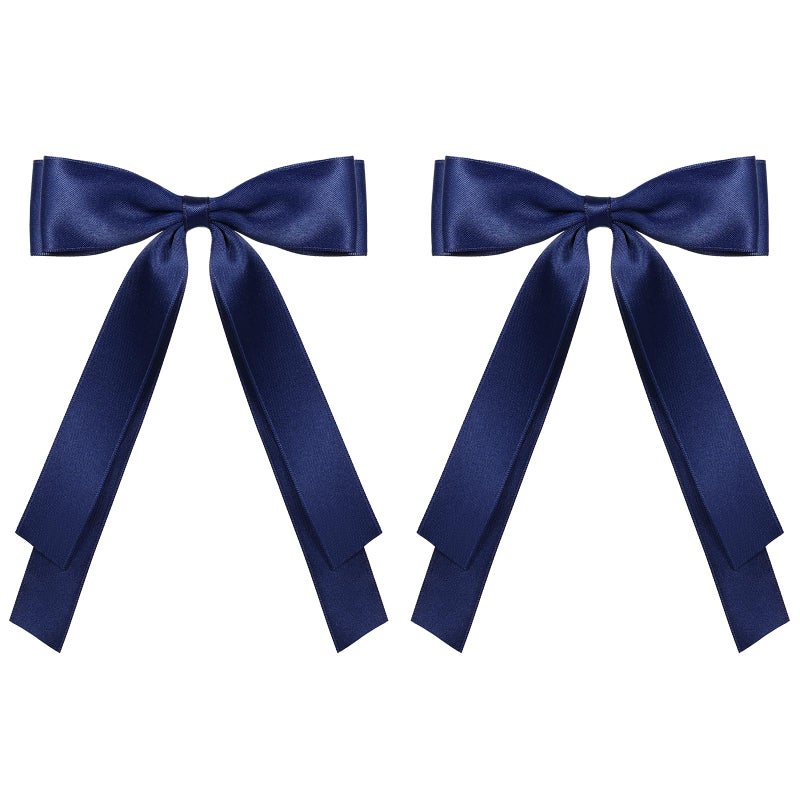 Miroksh 5.5in Navy Blue Big Hair Bows Clips for Women Solid Satin Ribbon Ponytail Hair Barrettes Alligator Hairpins with Long Tail Dress Decor Accessories for Toddler Teen Girls Kids - Image 1