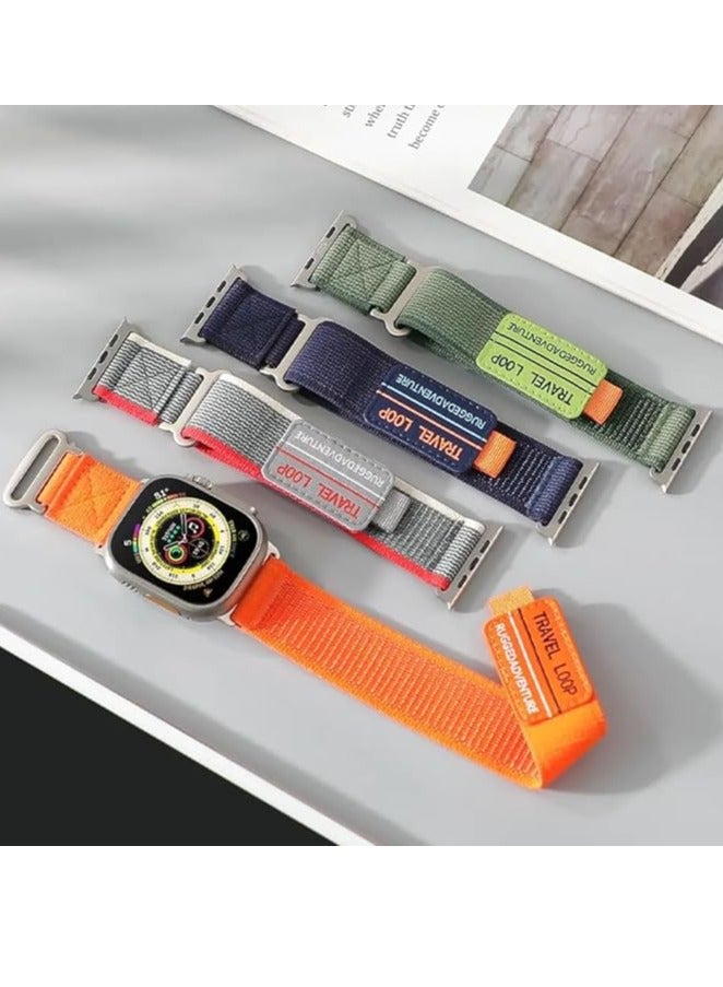 Modified Nylon Strap Compatible with Apple watch Series Ultra 2 | 9 | 8 Ultra | 8 | 7 | 6, 49/45/44/42 mm, Breathable Nylon Strap with Buckle adhesive closing