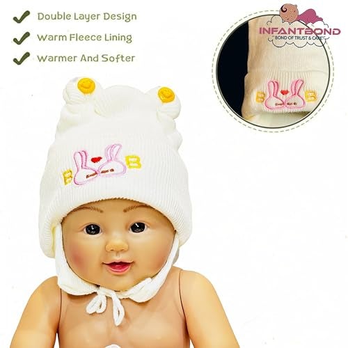Infantbond Unisex Baby Cotton New Born Baby Super Warm Winter Wollen Cap (Pack of 3)(0-4 Months) Colours and Designs May Vary., Blue - Image 4