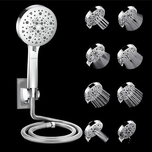 Plantex Abs Hand Shower For Bathroom/5 Inch Round Multi-Function 8 Mode Shower Hand/Hand Shower Set With 1.5 Meter Flexible Tube Pipe With Self Adhesive Bracket - (Chrome) - Image 1