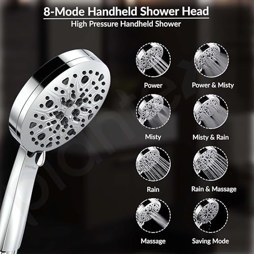 Plantex Abs Hand Shower For Bathroom/5 Inch Round Multi-Function 8 Mode Shower Hand/Hand Shower Set With 1.5 Meter Flexible Tube Pipe With Self Adhesive Bracket - (Chrome) - Image 4