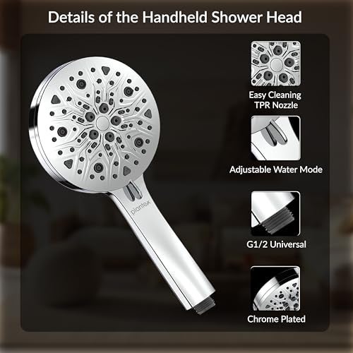 Plantex Abs Hand Shower For Bathroom/5 Inch Round Multi-Function 8 Mode Shower Hand/Hand Shower Set With 1.5 Meter Flexible Tube Pipe With Self Adhesive Bracket - (Chrome) - Image 2