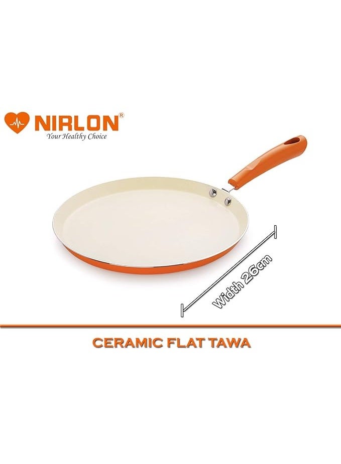 Nirlon Non-Stick Aluminium Cookware Set with Ceramic Coating, 3-Pieces, Orange Dosa Tawa 26cm | Deep Kadai 2.4 Liter With Lid | Deep Kadai 3 Liter With Lid - Image 4