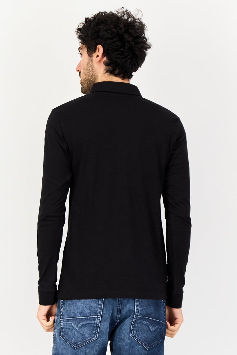 Celio Men Regular Fit Plain Long Sleeves Polo Shirt, Black - Image 3