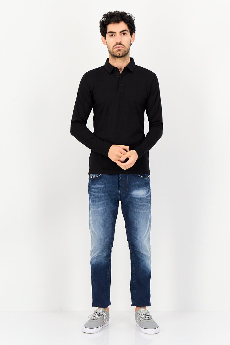 Celio Men Regular Fit Plain Long Sleeves Polo Shirt, Black - Image 2