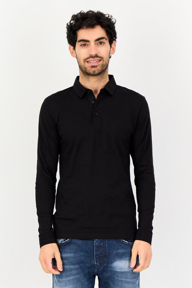 Celio Men Regular Fit Plain Long Sleeves Polo Shirt, Black - Image 1