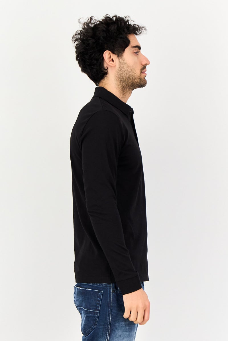 Celio Men Regular Fit Plain Long Sleeves Polo Shirt, Black - Image 4