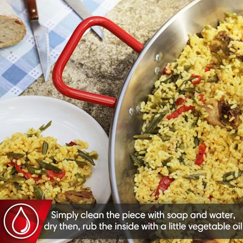 MAGEFESA 18" Carbon Steel Paella Pan – 46 cm - 12 Servings, Durable & Lightweight with Dimpled Surface, Ideal for Outdoor Cooking & Traditional Valencian Paella - Image 4