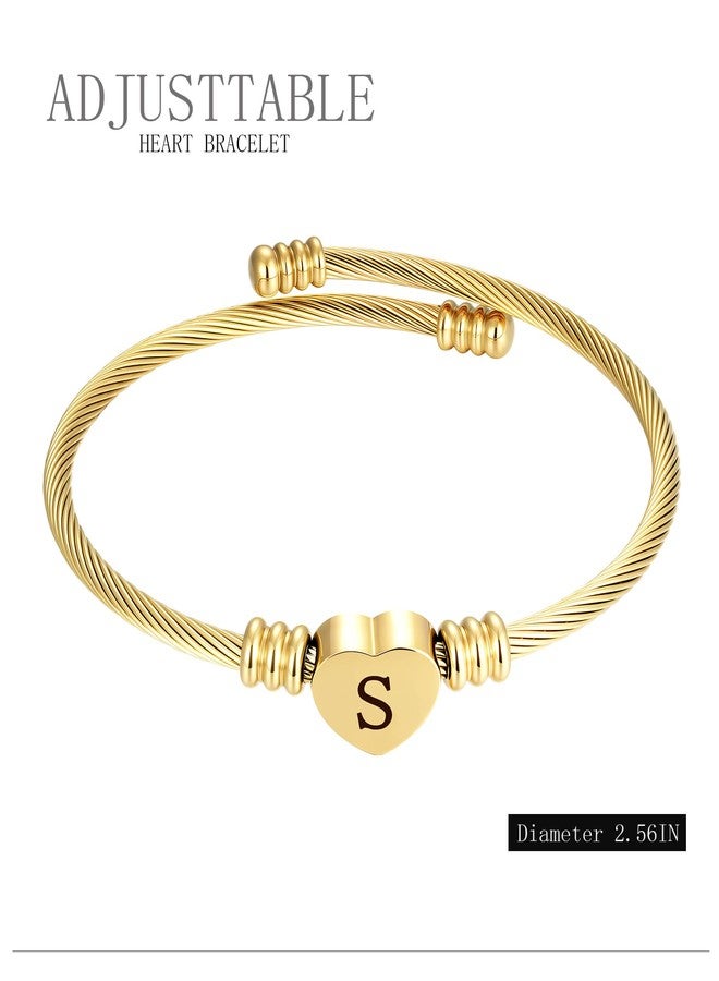 Ascona Gold Initial Bracelets for Women Non Tarnish Dainty Stainless Steel Heart Letter A-Z Bracelet Adjustable Cuff Bangle Bracelets for Teen Trendy Cute Bridesmaid Birthday Gifts Jewelry - Image 5