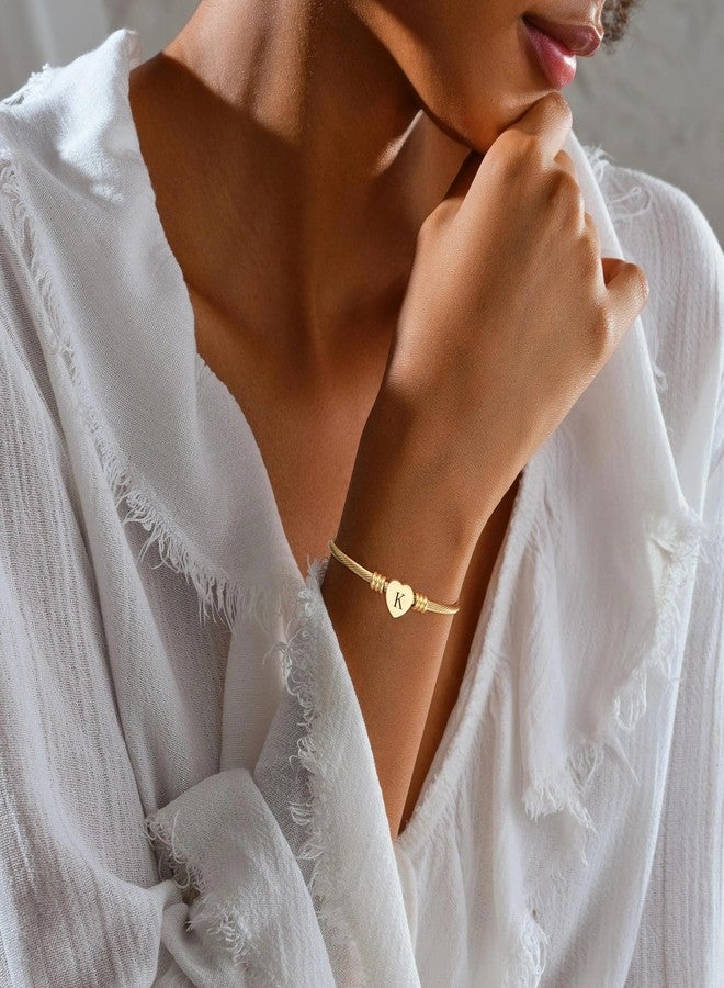Ascona Gold Initial Bracelets for Women Non Tarnish Dainty Stainless Steel Heart Letter A-Z Bracelet Adjustable Cuff Bangle Bracelets for Teen Trendy Cute Bridesmaid Birthday Gifts Jewelry - Image 2
