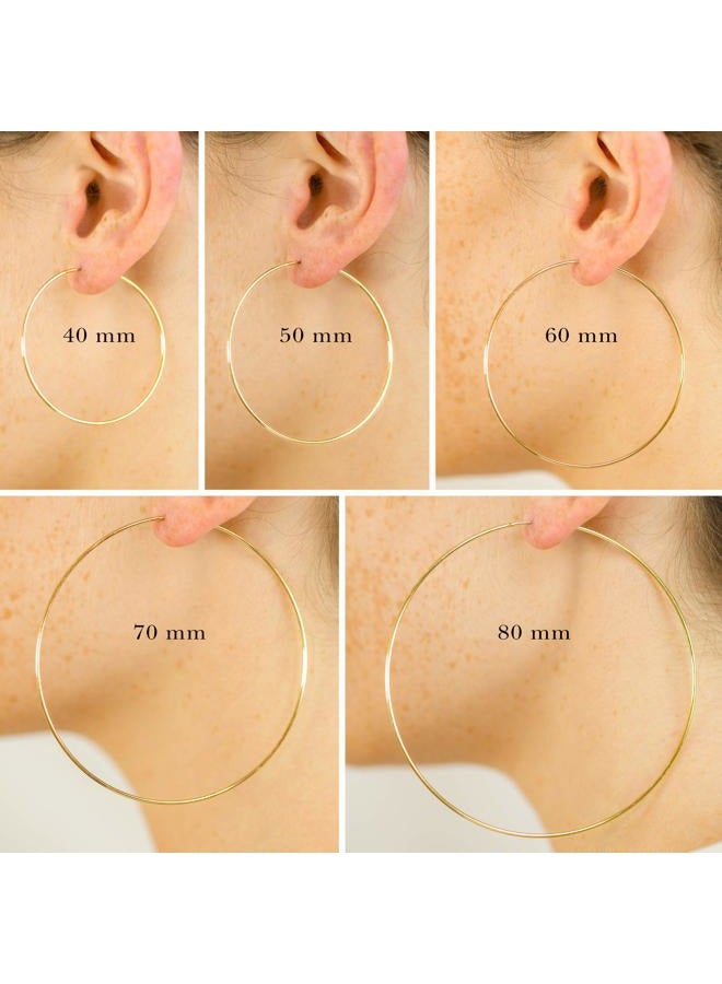 Columbus 14K Gold Plated Thin Endless Hoop Earrings - Lightweight Wire Hoops (Gold, 60) - Image 5