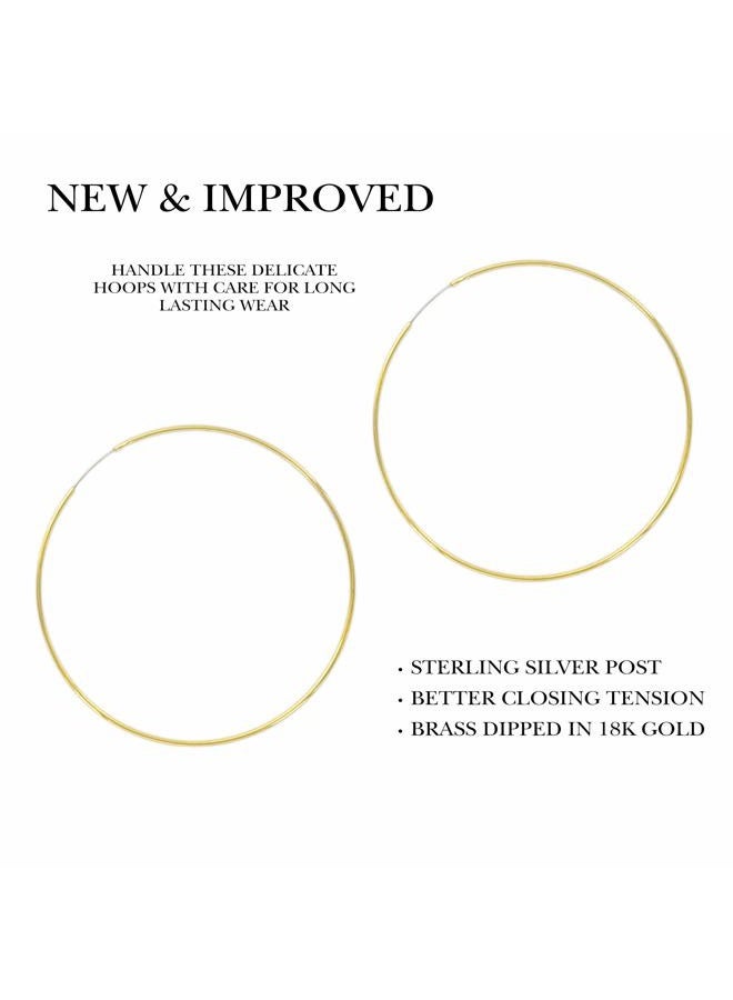 Columbus 14K Gold Plated Thin Endless Hoop Earrings - Lightweight Wire Hoops (Gold, 60) - Image 4