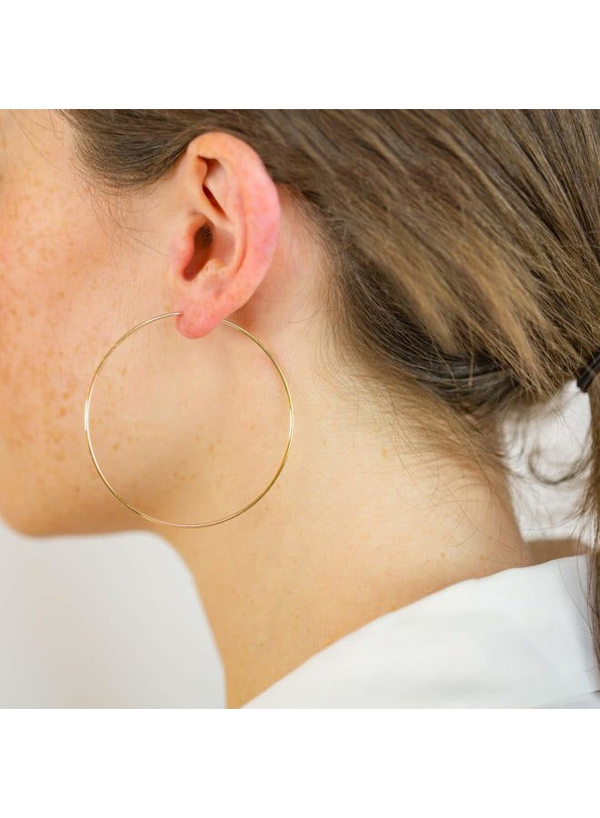 Columbus 14K Gold Plated Thin Endless Hoop Earrings - Lightweight Wire Hoops (Gold, 60) - Image 3