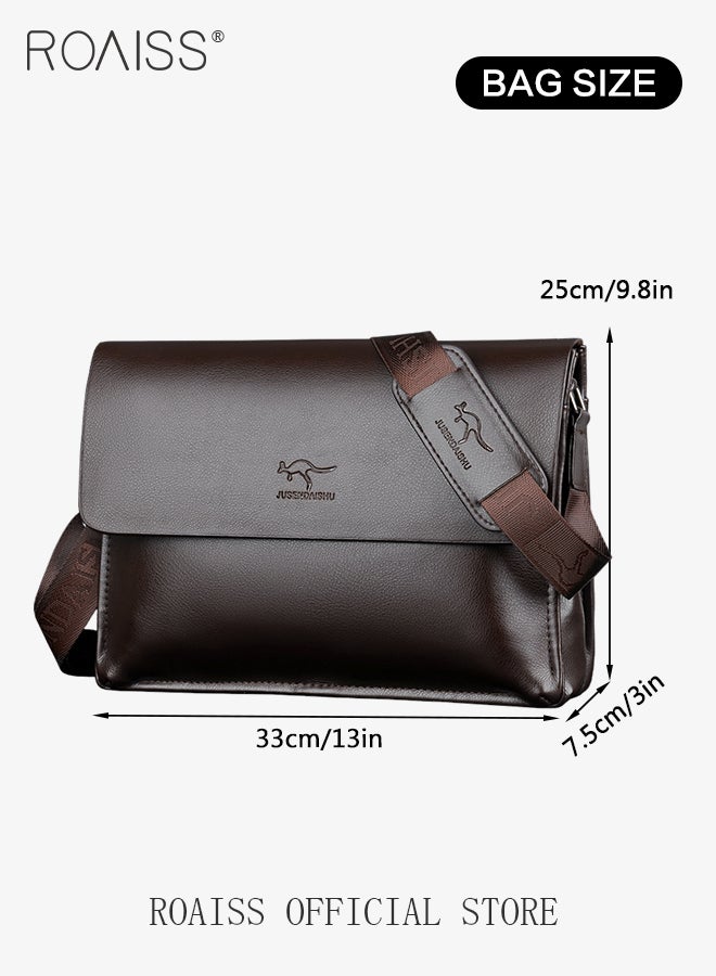 roaiss Business PU Leather Shoulder Bag for Men 7 Pockets Clamshell Adjustable Strap Waterproof Large Capacity Crossbody Bag Mens Classic Commuting Premium Textures Backpack  - Image 5