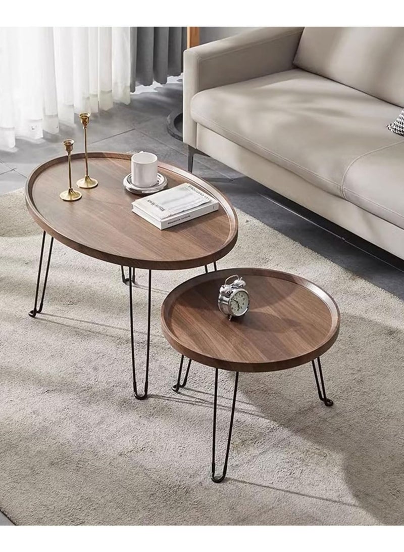 DubaiGallery Coffee Table Set of 2, Wood Metal Side Table Round Set, Table Combination for Living Room, Balcony, Small Set of Table Set, Living Room Table Modern Industrial Style Side Table Round - Image 1