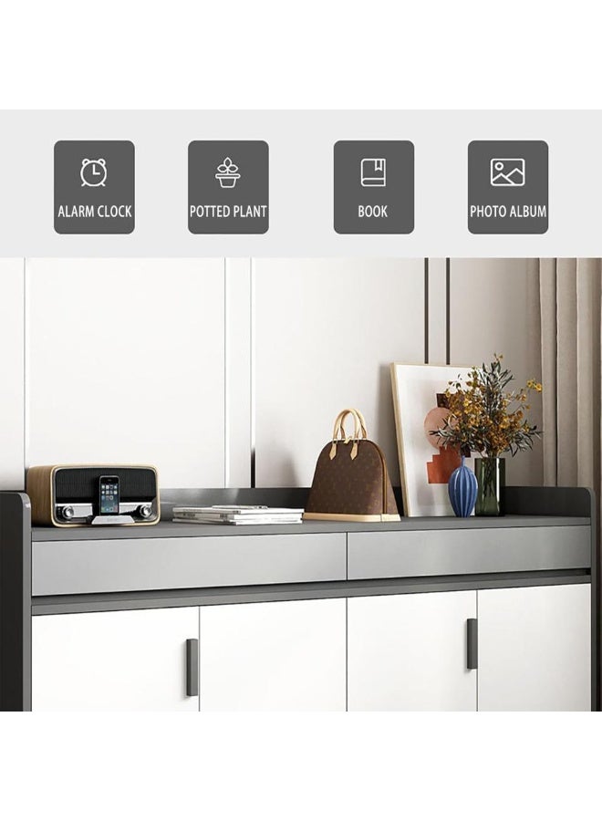 إيونتو خزانة أحذية عصرية بطول ١٢٠ سم مع حاجز حماية للطاولة - لونان رمادي داكن ورمادي فاتح، درجان، ٤ أبواب مفتوحة، وحجرات سفلية مفتوحة - Image 3