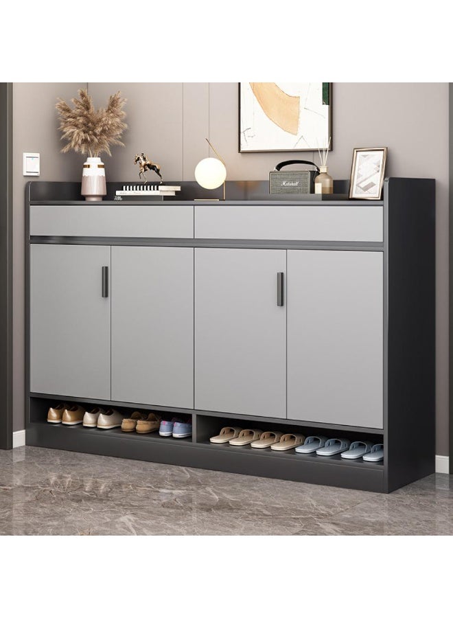 إيونتو خزانة أحذية عصرية بطول ١٢٠ سم مع حاجز حماية للطاولة - لونان رمادي داكن ورمادي فاتح، درجان، ٤ أبواب مفتوحة، وحجرات سفلية مفتوحة - Image 1